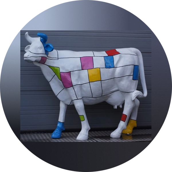 ART pop Koe levensgroot mondriaan multicolor laminaat   160 x 220 cm