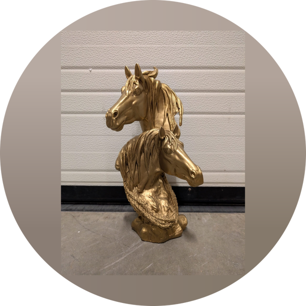 2 paardenkop op sokkel antiek goud 45 cm