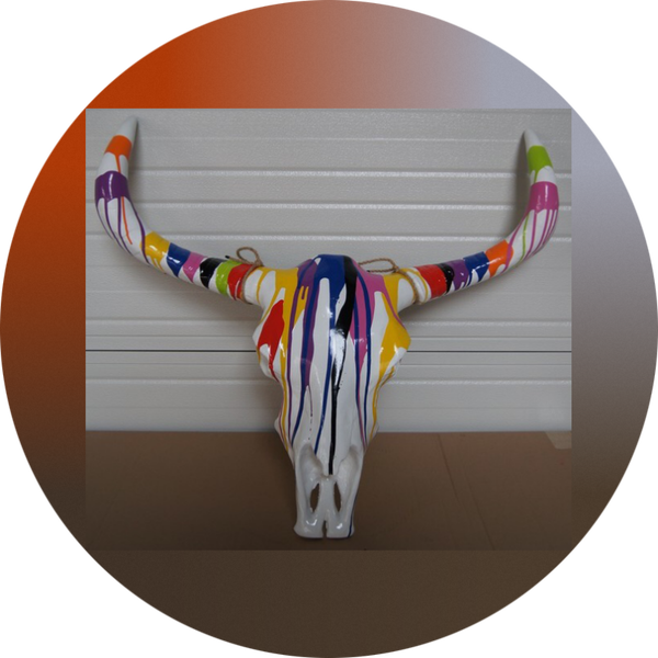 ART pop Koe schedel multicolor drop polyester résine 75 cm