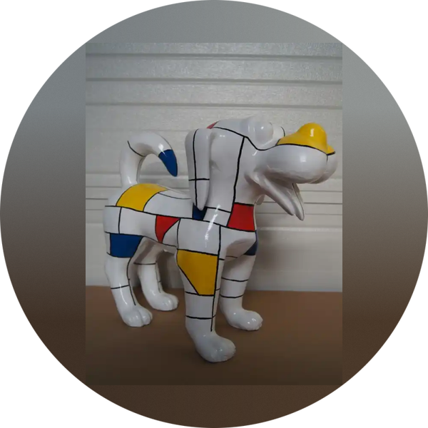 ART pop Cartoon hond multicolore  mondriaan polyester résine 41 cm