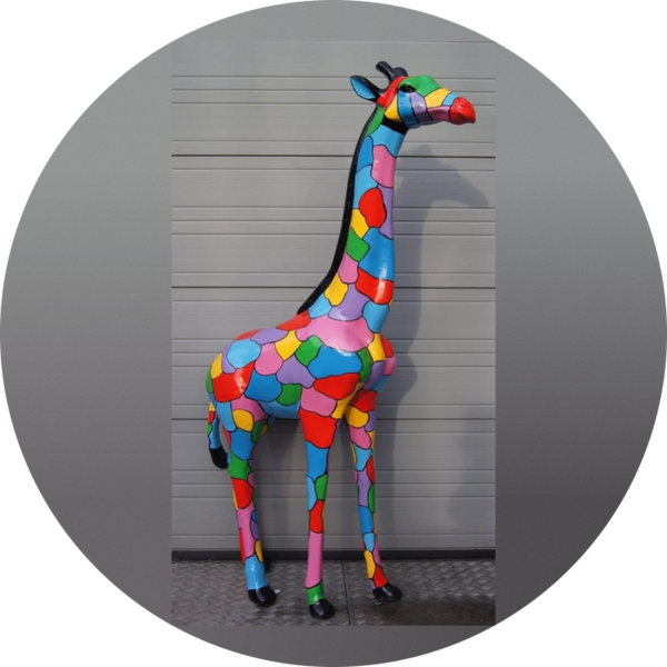 Art pop Giraffe multicolor blok  staand  polyester résine 220 CM