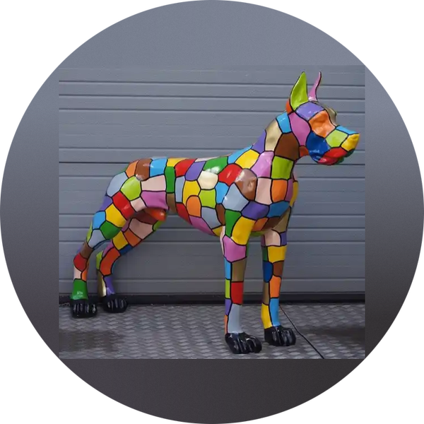 ART pop Hond bocser polyester résine multicolore Streep 100x120 cm