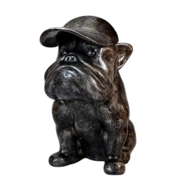 ART pop buldog hond met pet antiek goud 120 cm