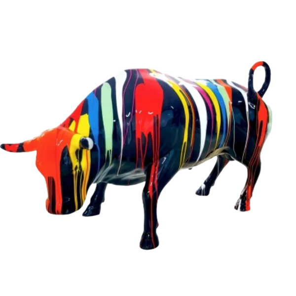 ART pop  grazende stier staart omhoog zwart of wit multicolore drop xxl 240 cm