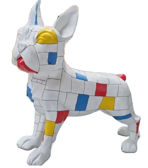 ART pop  Hond  France buldog XXL multicolor mondrial wit 180 x 155 cm