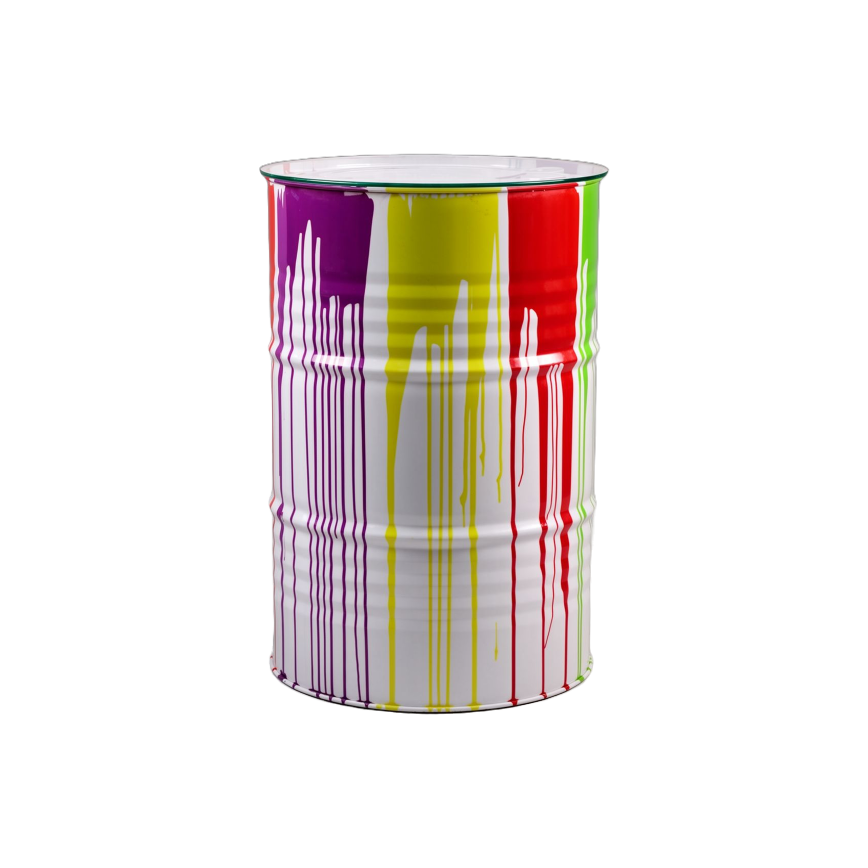 ART pop tafel pilaar  métaal vat met glas  wit  multicolor drop  120 cm