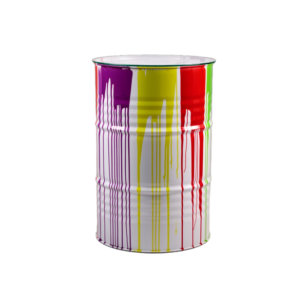 Metaal ton Tafel wit druip multicolor met. Glas blad 120 x 65 cm