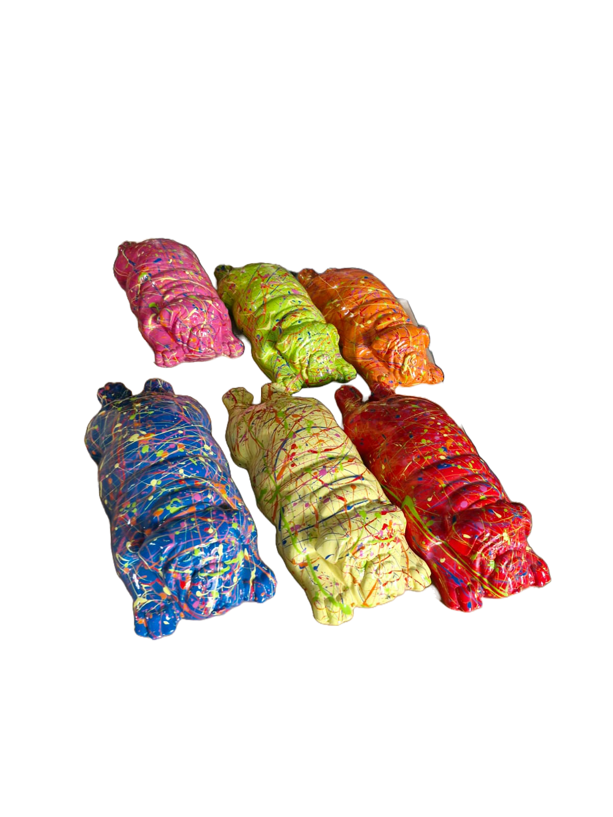 Engelse buldog ligend set 6 ass splash multicolor 30 cm verp 12