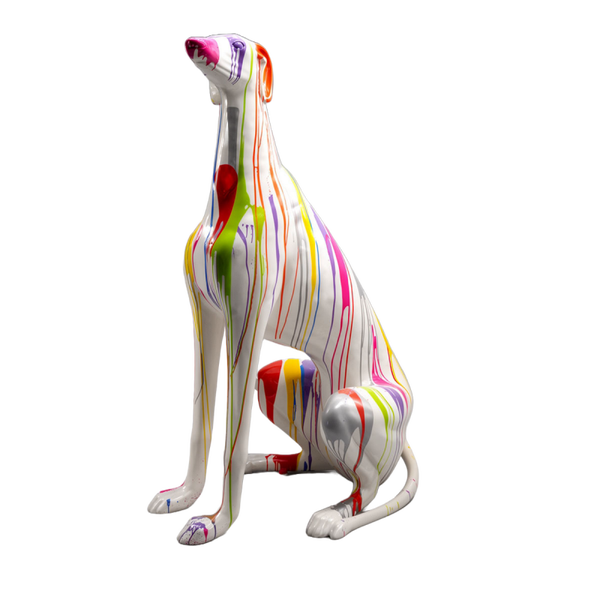 ART pop grote jacht hond zit multicolor druip 180 x 115 x 75 cm