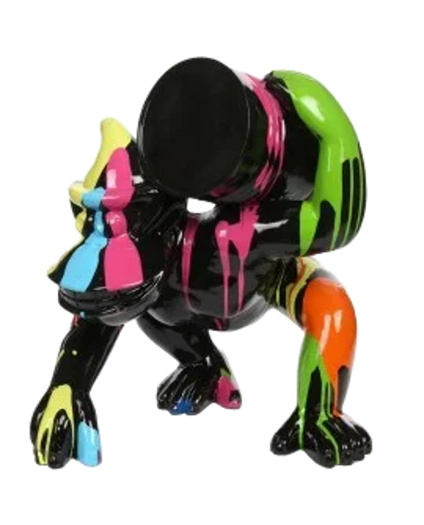 DAPT72 jungle gorilla aap ton op zijn rug polyester résine zwart multicolor drop  65 cm