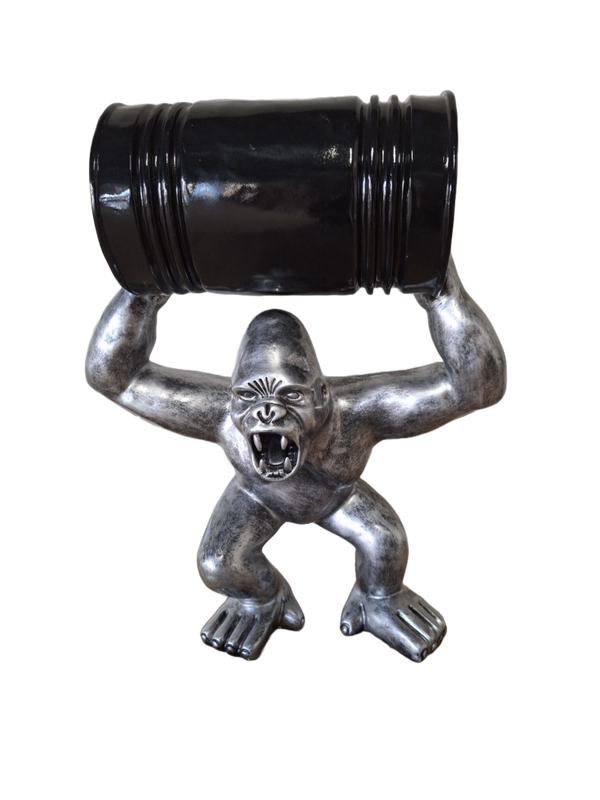 ART pop ANTIEK ZILVER AGRESIVE GORILLA AAP MET TON  65 CM