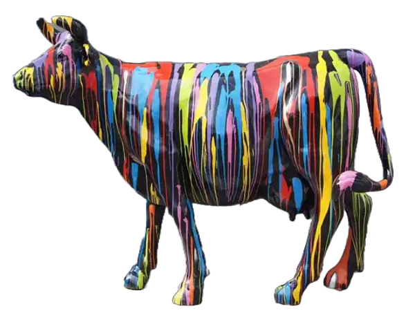 DHD K1c koe levensgroot polyester résine zwart of wit  multicolore drop 220 cm