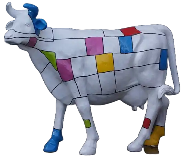 Koe levensgroot polyester résine  mondriaan  multicolore 220 cm