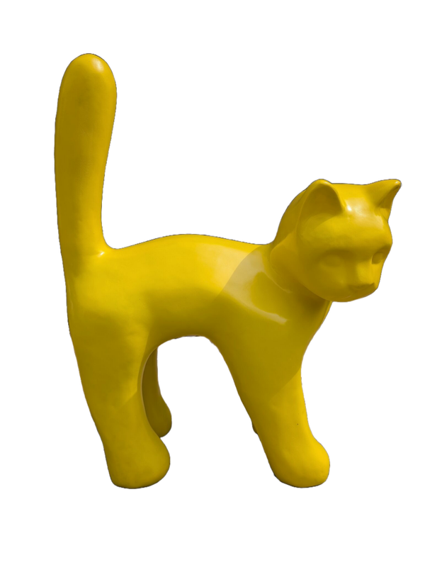 Parijse kat met staart in de lucht geel polyester résine  105 CM