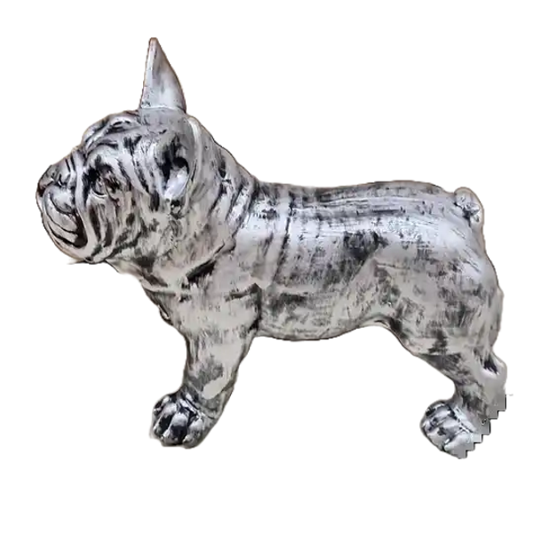France buldog hond  antiek zilver 45 x 60 cm