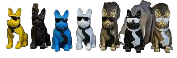 France Buldog zit met bril en das groen 28 cm verp 8