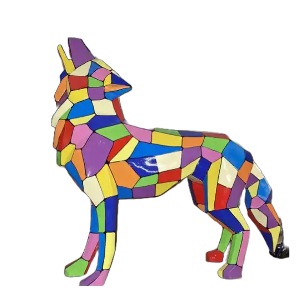 Huilende wolf origami staand polyester multicolor 100 x 110 cm