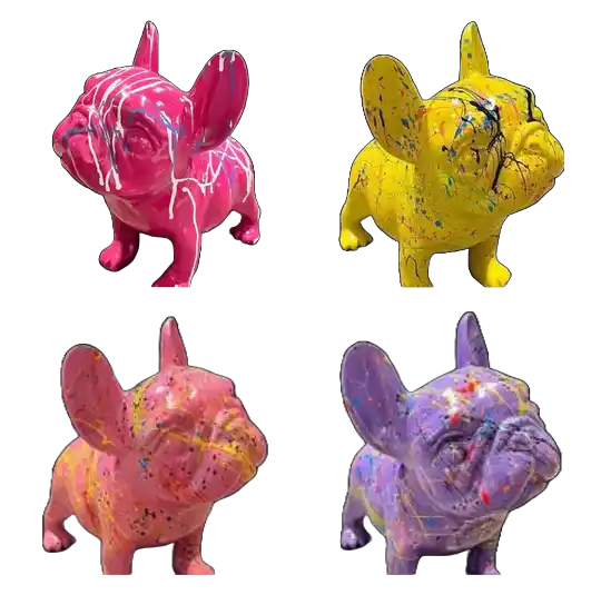 France Buldog hond splash  multicolor ass diverse kleuren polyester résine 20 x 30  cm