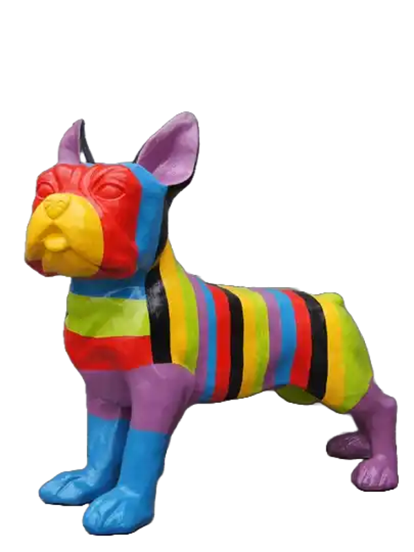 ART pop   Hond France Bulldog  multicolore Streep  polyester résine 180 x 155 cm