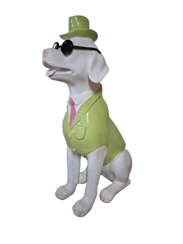 ART pop Hond zit in smoking met hoed en bril 31 cm verp 8