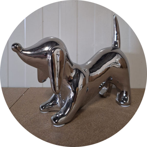 Flapy tekkel hondje chroom zilver of goud 20 cm verp12