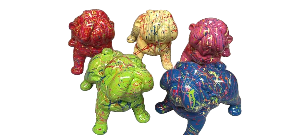 ART pop Engelse buldog hond splash multicolor set 6 ass kleur  30 cm verp 12