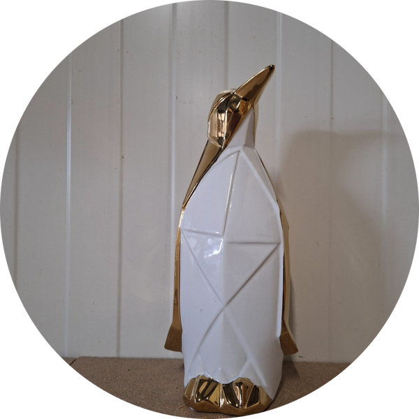 Pinguïn chroom goud of zilver 30 CM verp 1/12