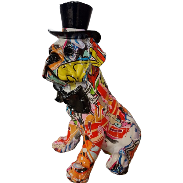 Graffiti pop art engelse buldog met hoed en strik zit 27 x  22 x 17cm VERP 6