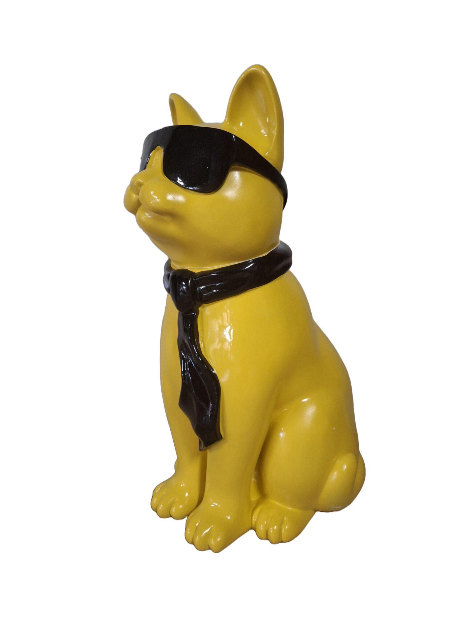 Kat zit met bril en das polyester résine 28 cm Verp 1/8