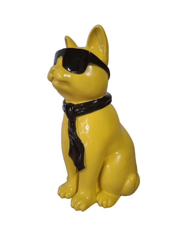 Kat zit met bril en das polyester résine 28 cm Verp 1/8