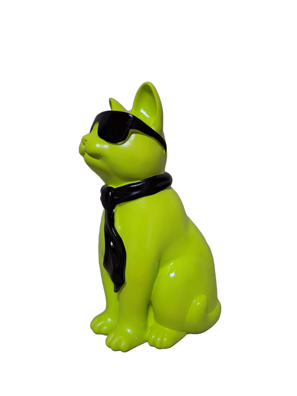 Kat zit met bril en das polyester résine 60 cm