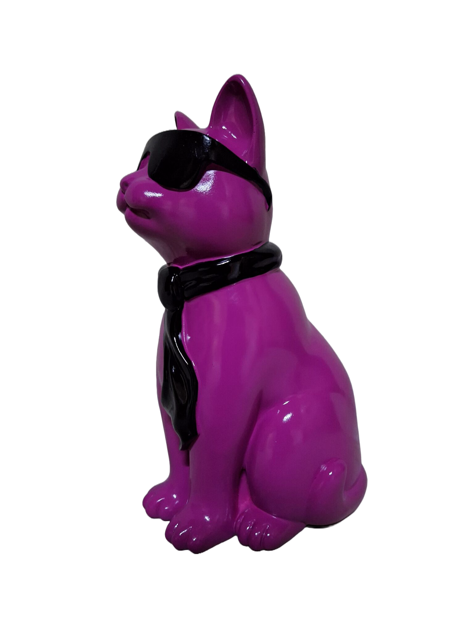 Kat zit met bril en das polyester résine 28 cm Verp 1/8