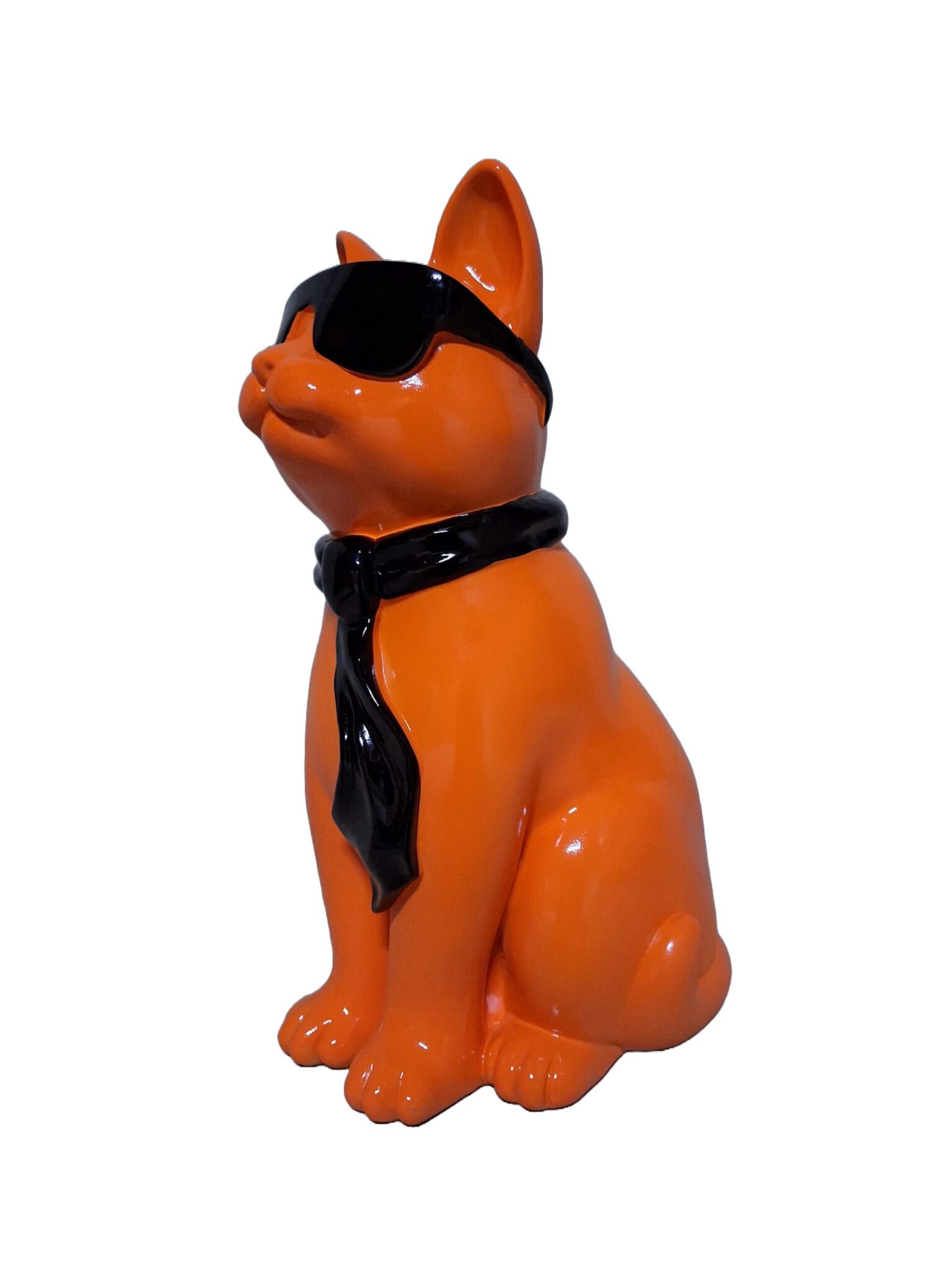 Kat zit met bril en das polyester résine 28 cm verp 1/8