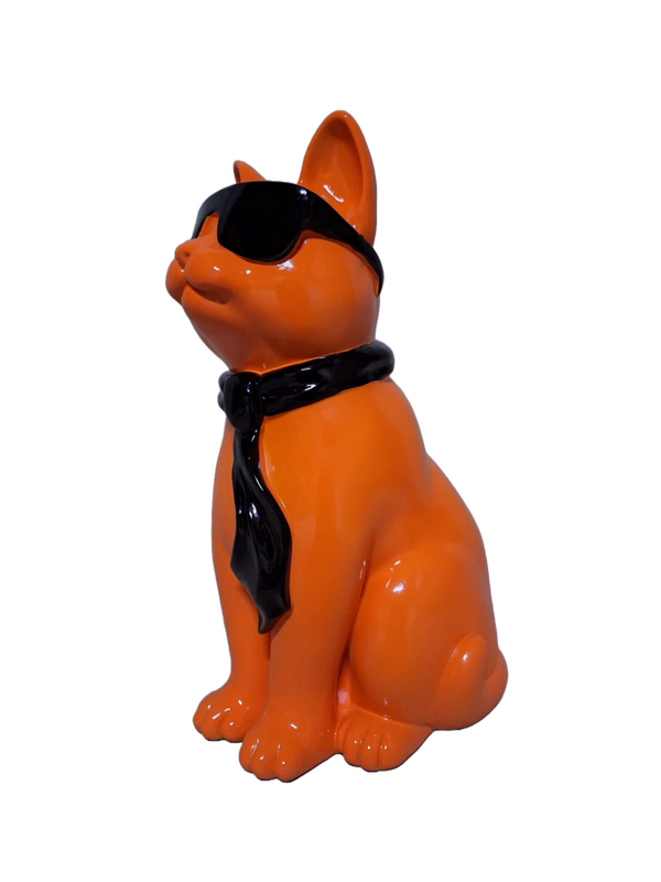 Kat zit met bril en das polyester résine 28 cm verp 1/8