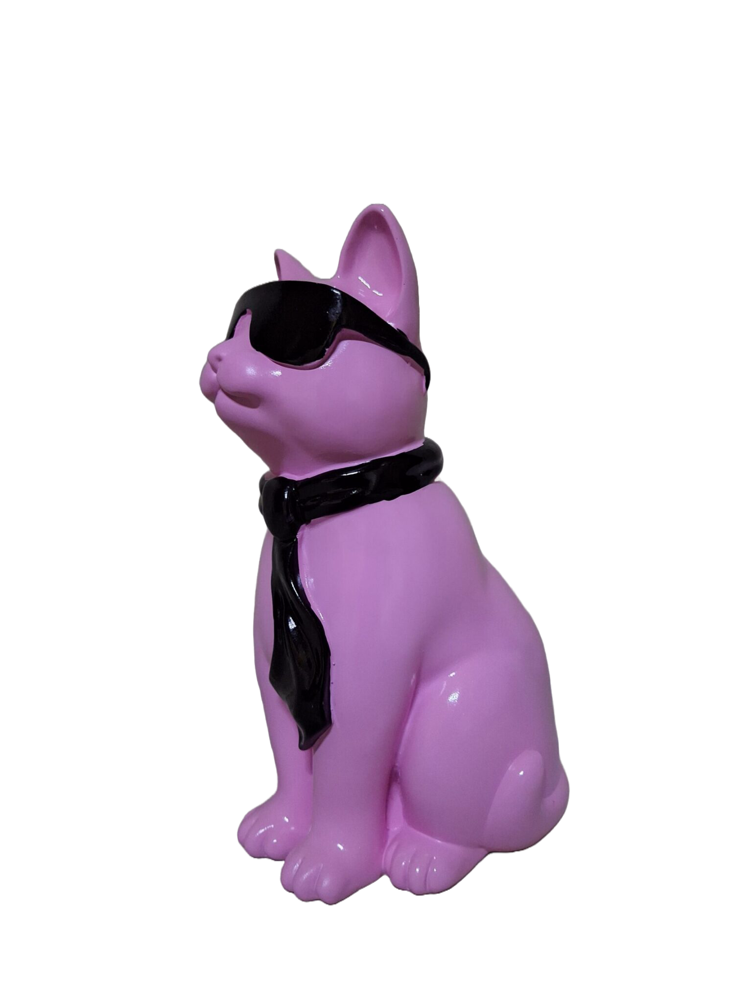 Kat zit met bril en das polyester résine 28 cm Verp 1/8