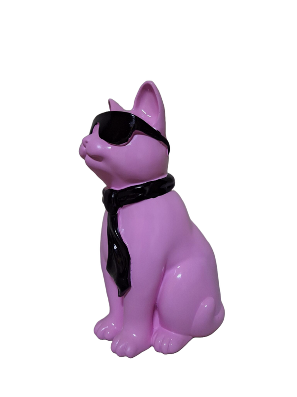 Kat zit met bril en das polyester résine 28 cm Verp 1/8