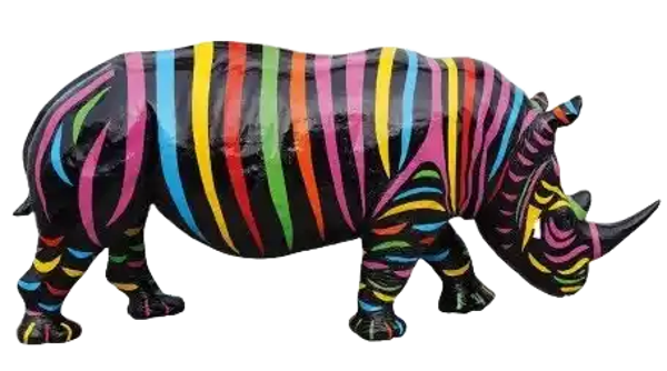 ART  pop  neushoorn levensgroot XXL zwart multicolor   165 x 360 x 110 cm