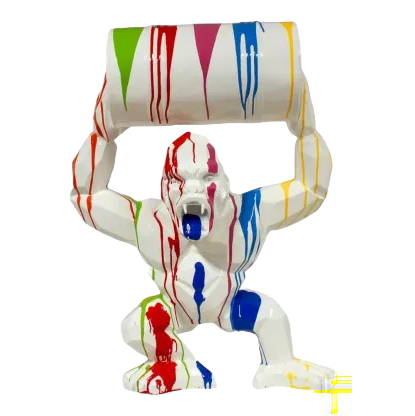 ART pop Gorilla aap met ton polyester multicolor wit of zwart drop résine 68 cm