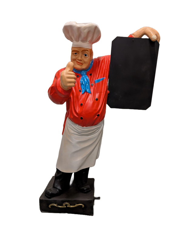 22XL Horeca kok rood met menu bord  polyester résine 197 CM