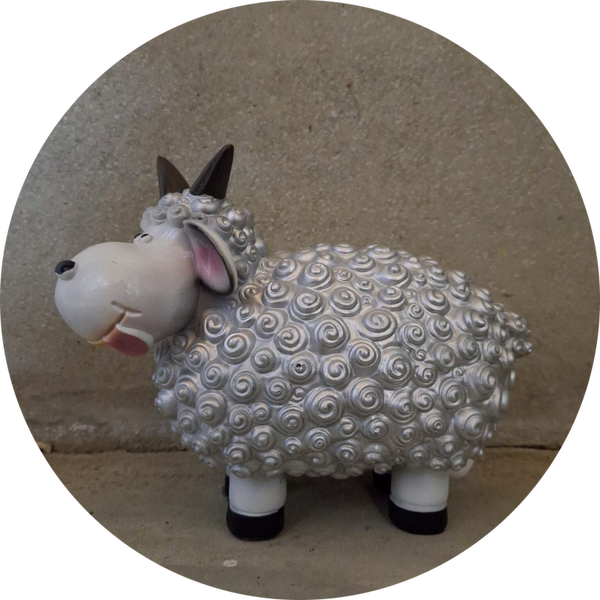 Funny Cartoon schaap wit bruine kop polyester résine 41 cm