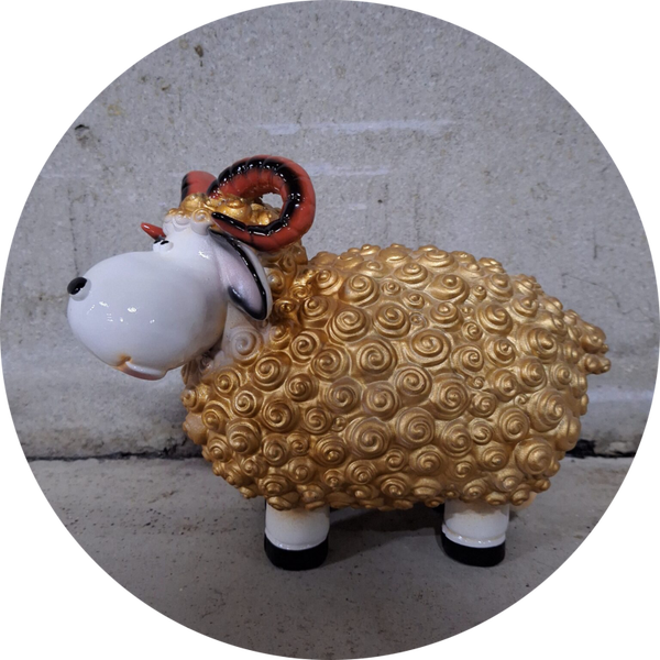 Funny  cartoon bol schaap corne goud polyester résine 60 cm