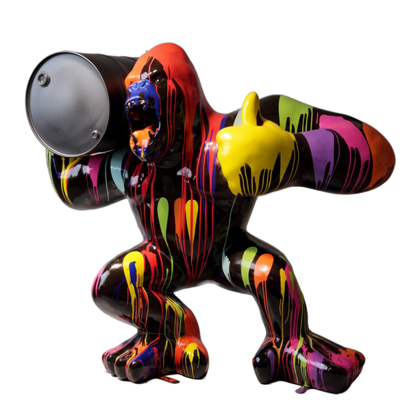 ART pop Gorille aap XXL  ton op schouder zwart of wit multicolor laminaat  190 cm