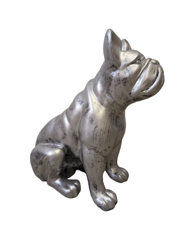 ART pop hond antiek zilver France buldog zit 80 cm