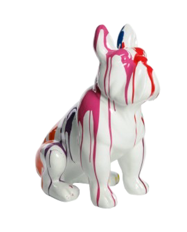 ART pop Hond France bulldog wit of zwart zit multicolor drop polyester résine 80 cm