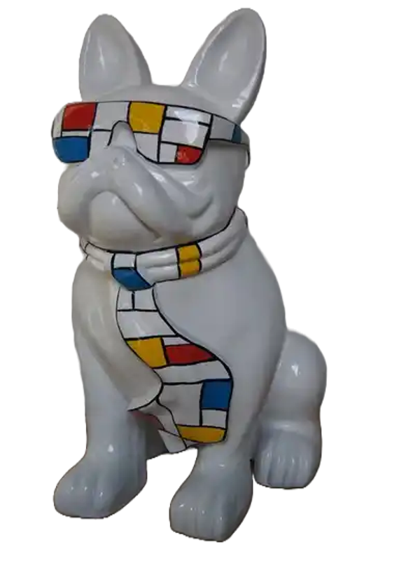 Art pop France bulldog hond net bril en das zwart multicolore 80 cm