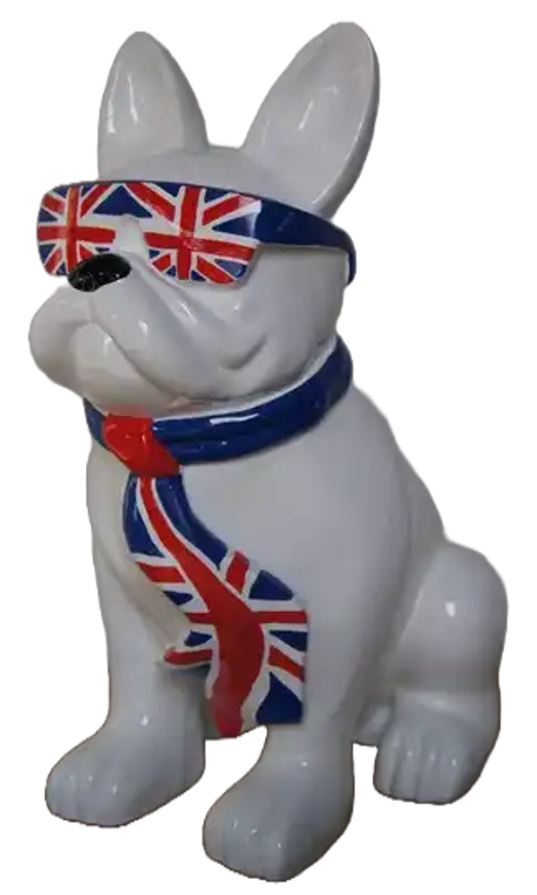 ART pop  France bulldog zit met bril en das USA zwart of wit polyester résine 80 cm