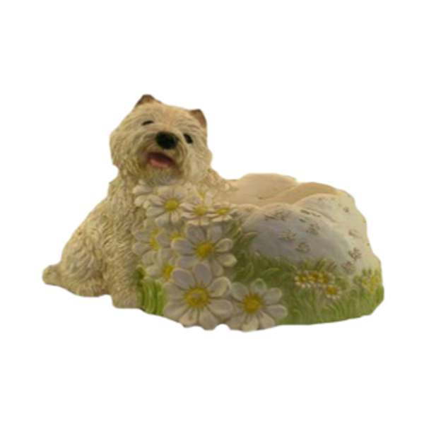 CEZAR HONDJE MET POTJE polyester résine 35 CM
