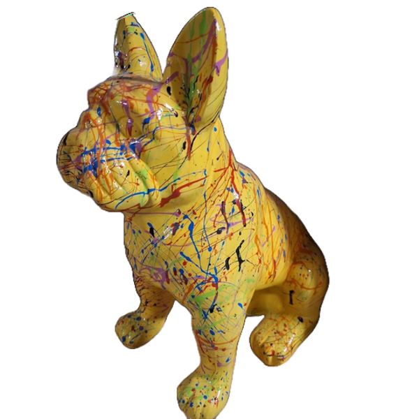 ART pop Hond France Bulldog zit splach polyester résine 40 cm