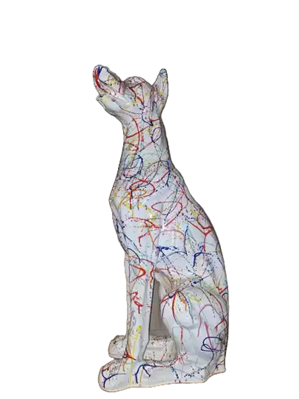 ART pop Doberman Zit multicolor splash polyester résine  90 CM