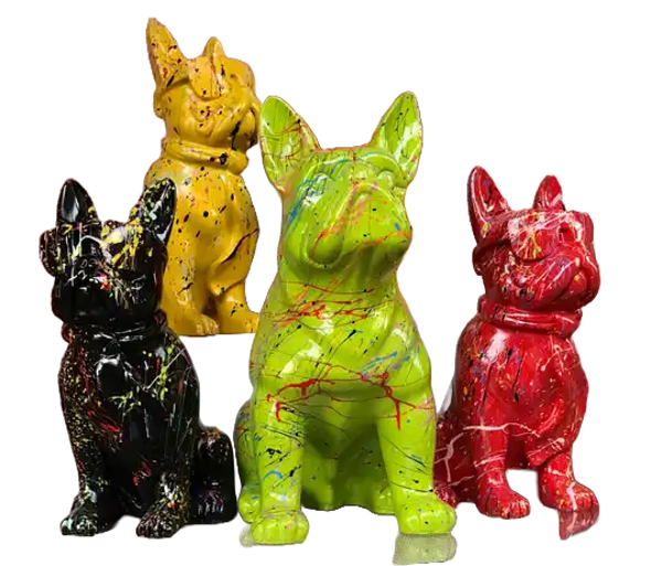 ART pop Hond France bulldog zit met bril en das multicolore spin 37 cm